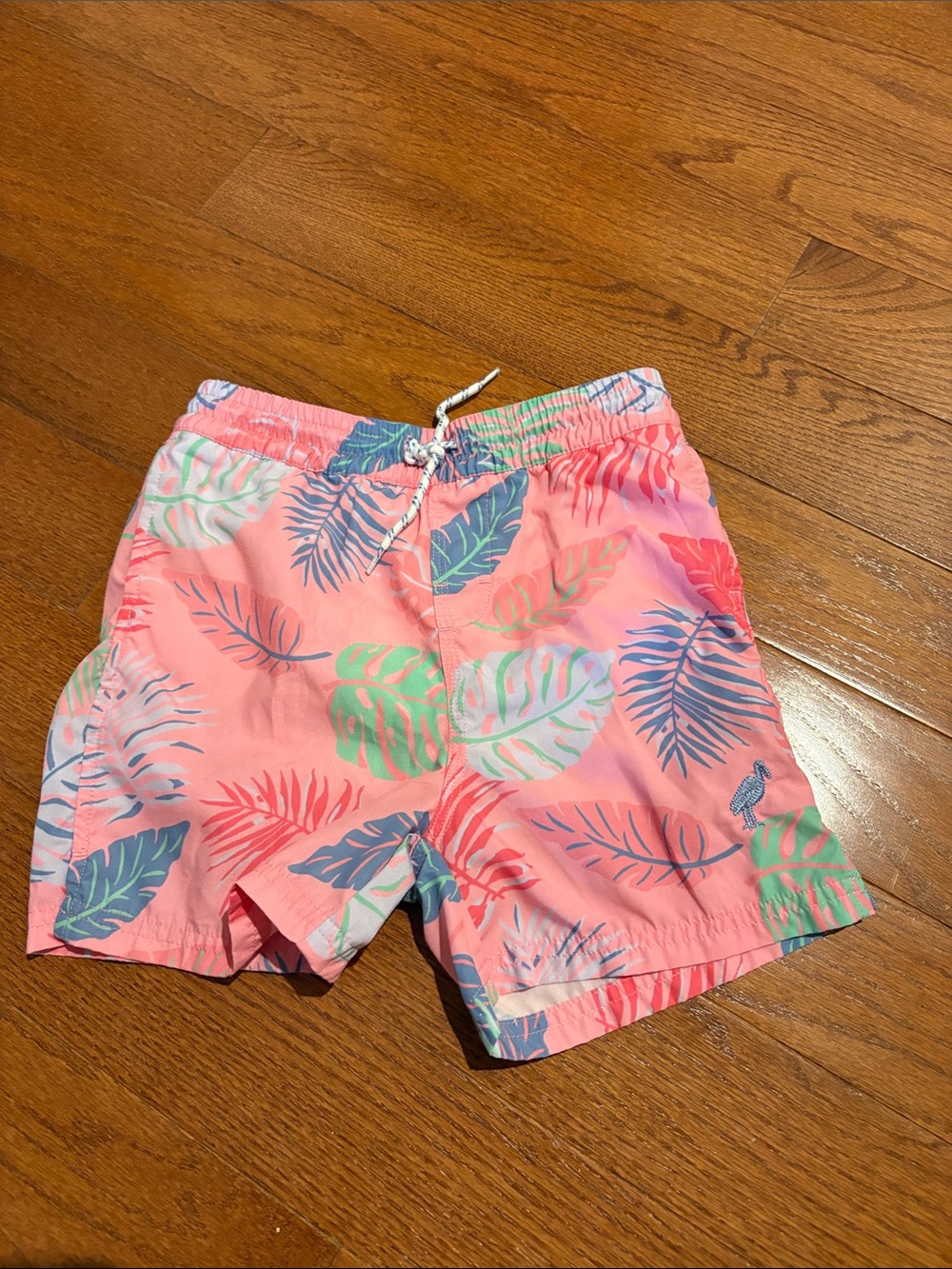 Kids Pink Tropical Leaf Swim Shorts